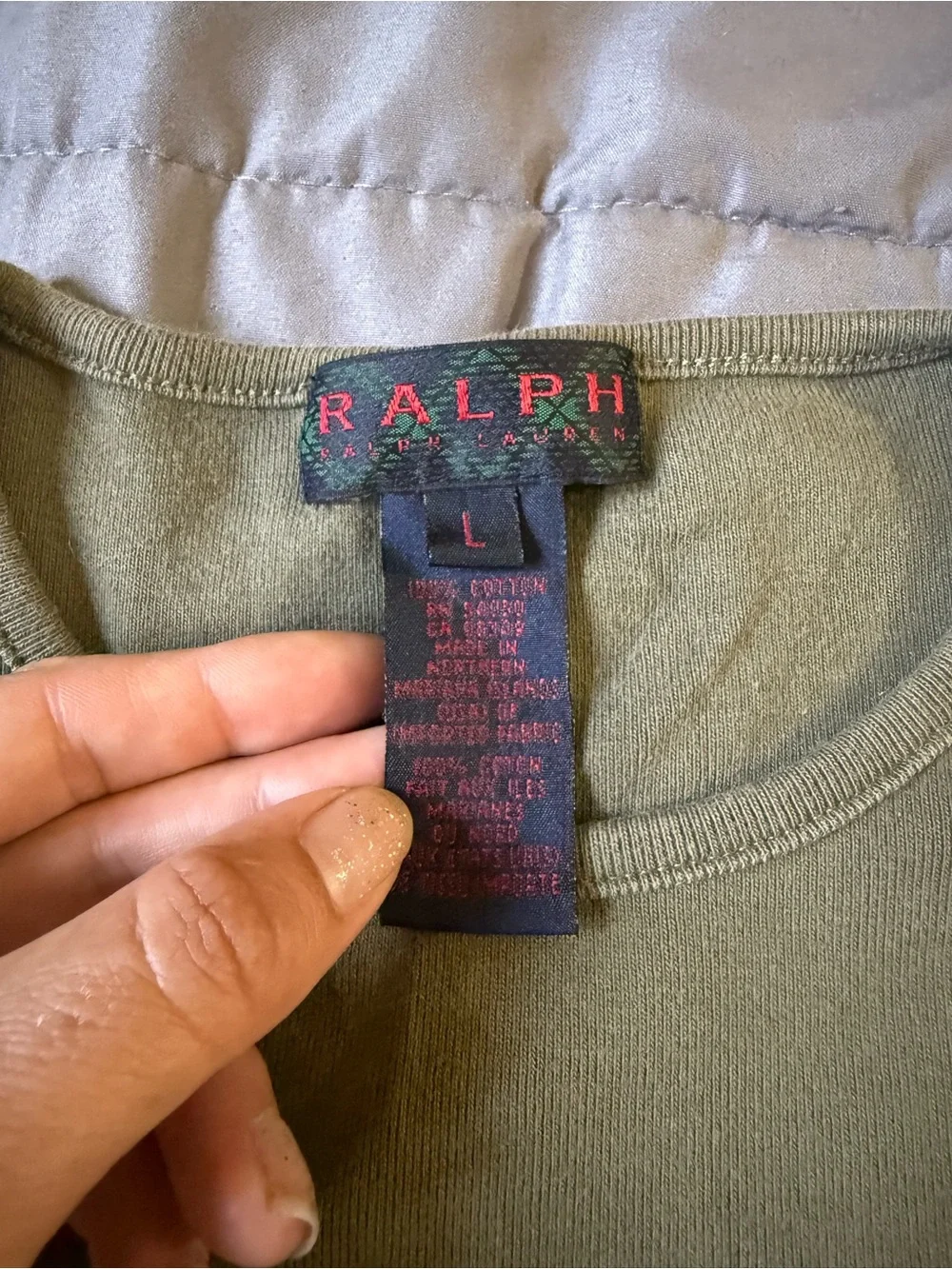Ralph Lauren Olive Cropped Tee with Red Embroidery